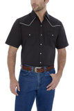 Ely Cattleman Mens S/S Black W/ White Piping Snap Shirt - Flyclothing LLC