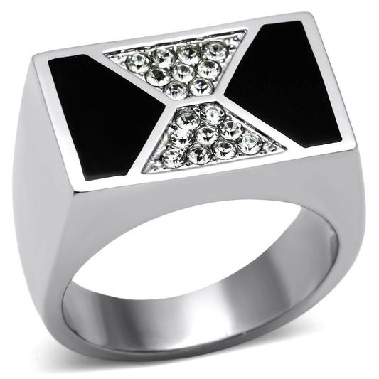 Alamode High polished (no plating) Stainless Steel Ring with Top Grade Crystal in Clear - Alamode